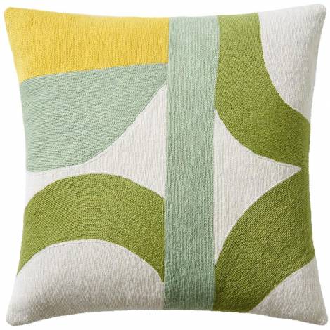 Judy Ross Textiles Hand-Embroidered Chain Stitch Eclipse Throw Pillow cream/spring green/celery/yellow